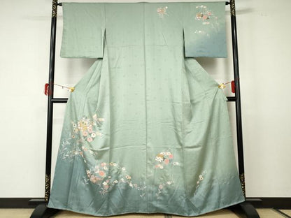 平和屋着物●訪問着 中国三大刺繍 相良刺繍 扇面花丸文 暈し染め 金糸 金彩 正絹 逸品 未使用 AABF5253cs