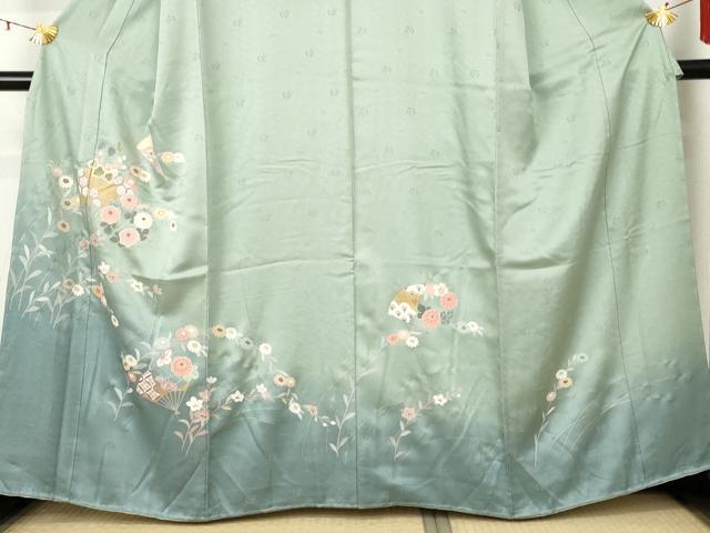 平和屋着物●訪問着 中国三大刺繍 相良刺繍 扇面花丸文 暈し染め 金糸 金彩 正絹 逸品 未使用 AABF5253cs