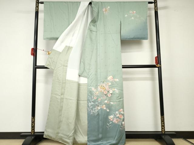 平和屋着物●訪問着 中国三大刺繍 相良刺繍 扇面花丸文 暈し染め 金糸 金彩 正絹 逸品 未使用 AABF5253cs