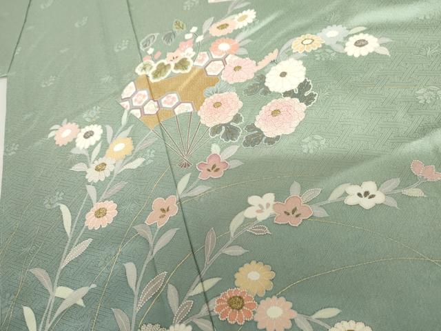 平和屋着物●訪問着 中国三大刺繍 相良刺繍 扇面花丸文 暈し染め 金糸 金彩 正絹 逸品 未使用 AABF5253cs