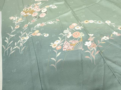 平和屋着物●訪問着 中国三大刺繍 相良刺繍 扇面花丸文 暈し染め 金糸 金彩 正絹 逸品 未使用 AABF5253cs