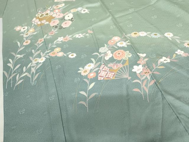 平和屋着物●訪問着 中国三大刺繍 相良刺繍 扇面花丸文 暈し染め 金糸 金彩 正絹 逸品 未使用 AABF5253cs