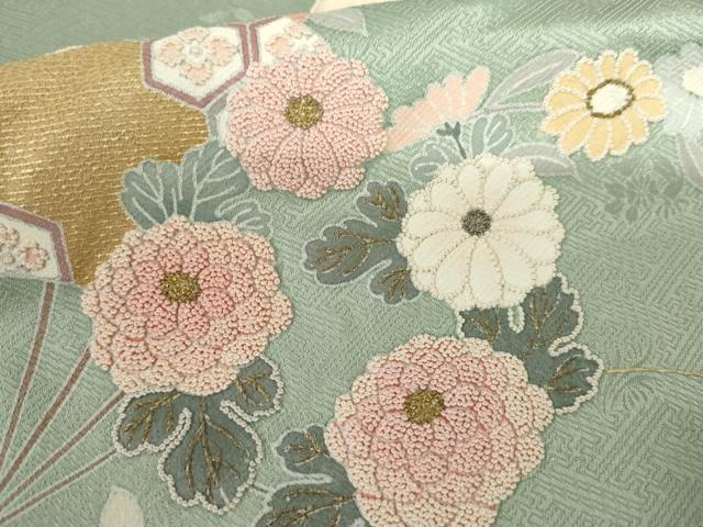 平和屋着物●訪問着 中国三大刺繍 相良刺繍 扇面花丸文 暈し染め 金糸 金彩 正絹 逸品 未使用 AABF5253cs