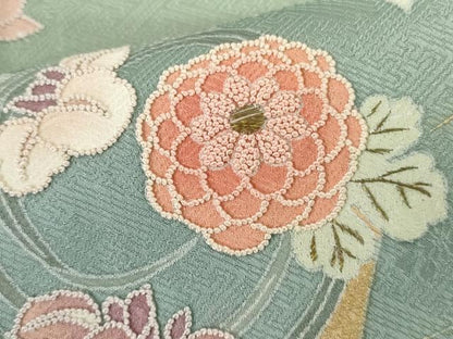 平和屋着物●訪問着 中国三大刺繍 相良刺繍 扇面花丸文 暈し染め 金糸 金彩 正絹 逸品 未使用 AABF5253cs