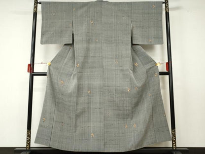 平和屋着物●上質な紬 作家物 道人 手描き 更紗花文 金彩 正絹 逸品 AABF5254cs
