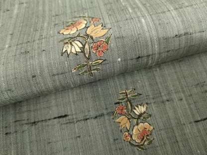 平和屋着物●上質な紬 作家物 道人 手描き 更紗花文 金彩 正絹 逸品 AABF5254cs