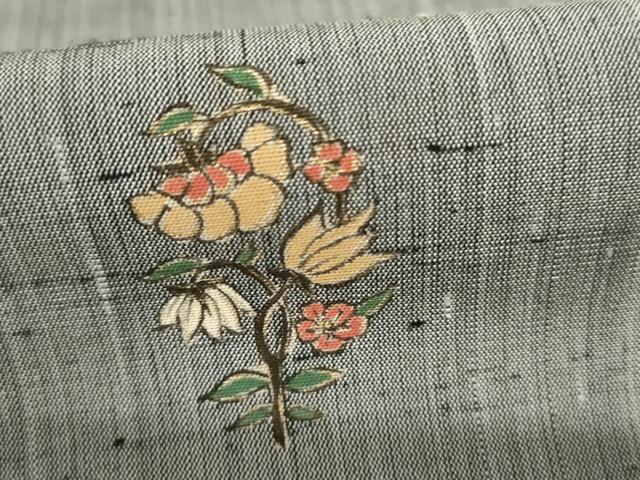 平和屋着物●上質な紬 作家物 道人 手描き 更紗花文 金彩 正絹 逸品 AABF5254cs