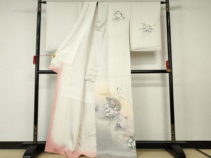 平和屋着物●訪問着 流水扇面花文 暈し染め 金銀彩 正絹 逸品 AABF5256cs