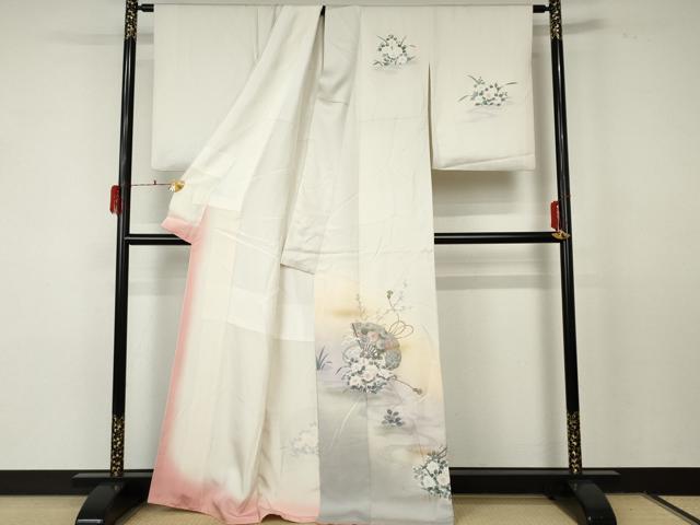 平和屋着物●訪問着 流水扇面花文 暈し染め 金銀彩 正絹 逸品 AABF5256cs