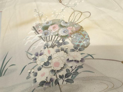 平和屋着物●訪問着 流水扇面花文 暈し染め 金銀彩 正絹 逸品 AABF5256cs