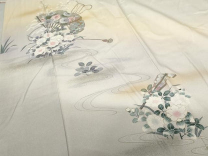 平和屋着物●訪問着 流水扇面花文 暈し染め 金銀彩 正絹 逸品 AABF5256cs