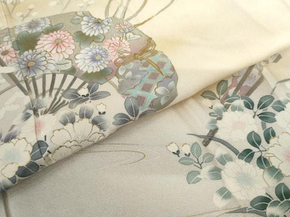 平和屋着物●訪問着 流水扇面花文 暈し染め 金銀彩 正絹 逸品 AABF5256cs