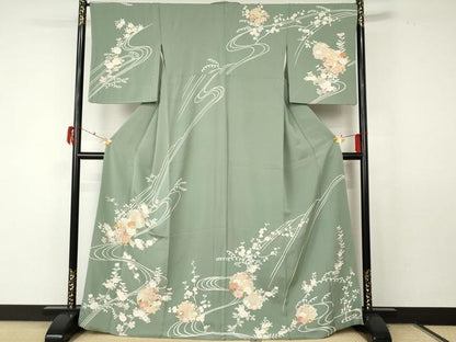 平和屋着物●訪問着 駒刺繍 流水花丸文 金彩 正絹 逸品 AABF5259cs