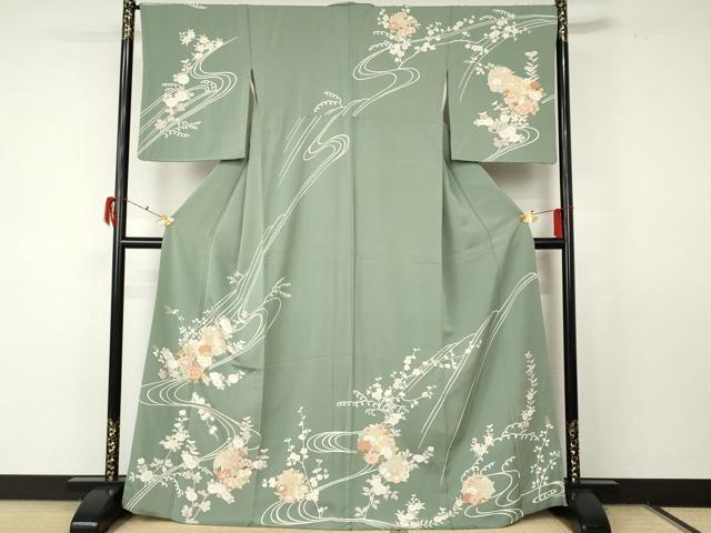 平和屋着物●訪問着 駒刺繍 流水花丸文 金彩 正絹 逸品 AABF5259cs