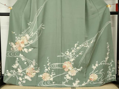 平和屋着物●訪問着 駒刺繍 流水花丸文 金彩 正絹 逸品 AABF5259cs