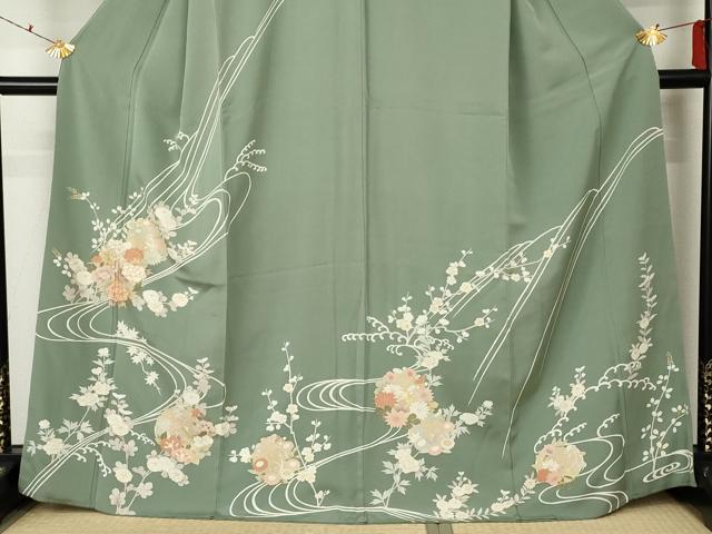 平和屋着物●訪問着 駒刺繍 流水花丸文 金彩 正絹 逸品 AABF5259cs