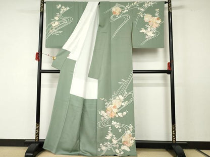 平和屋着物●訪問着 駒刺繍 流水花丸文 金彩 正絹 逸品 AABF5259cs