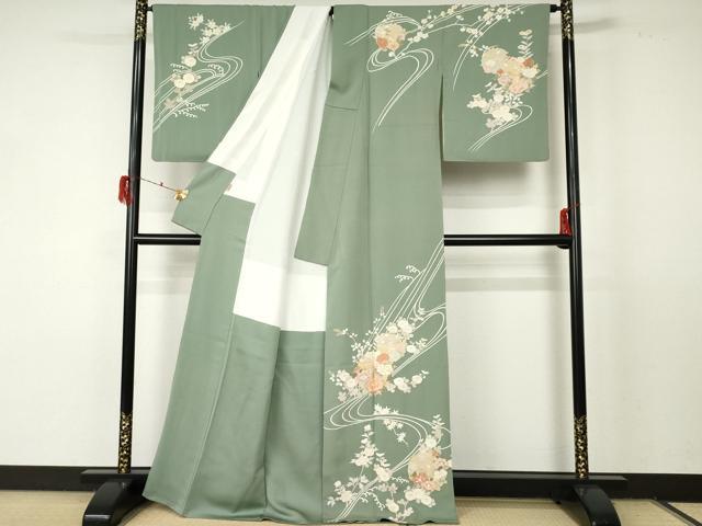 平和屋着物●訪問着 駒刺繍 流水花丸文 金彩 正絹 逸品 AABF5259cs