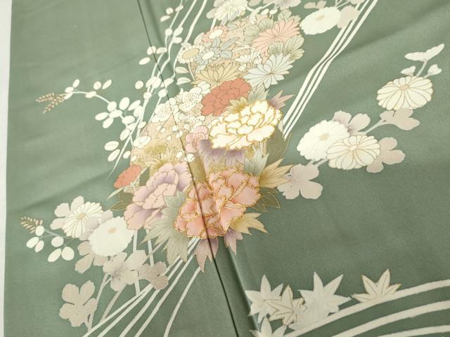 平和屋着物●訪問着 駒刺繍 流水花丸文 金彩 正絹 逸品 AABF5259cs