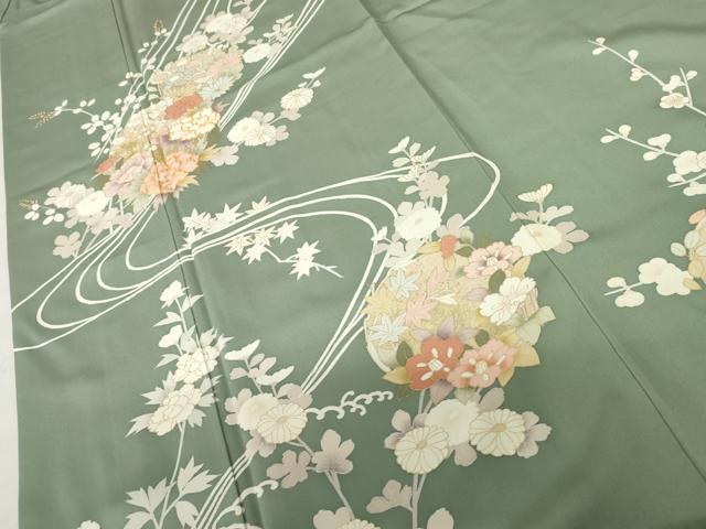 平和屋着物●訪問着 駒刺繍 流水花丸文 金彩 正絹 逸品 AABF5259cs