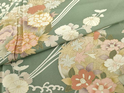 平和屋着物●訪問着 駒刺繍 流水花丸文 金彩 正絹 逸品 AABF5259cs