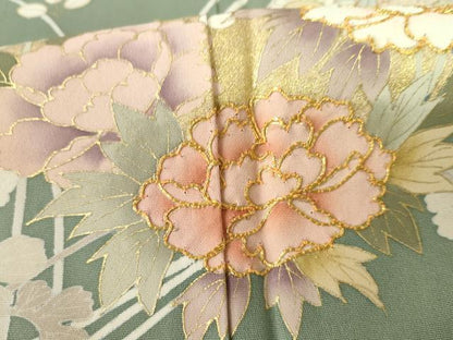 平和屋着物●訪問着 駒刺繍 流水花丸文 金彩 正絹 逸品 AABF5259cs