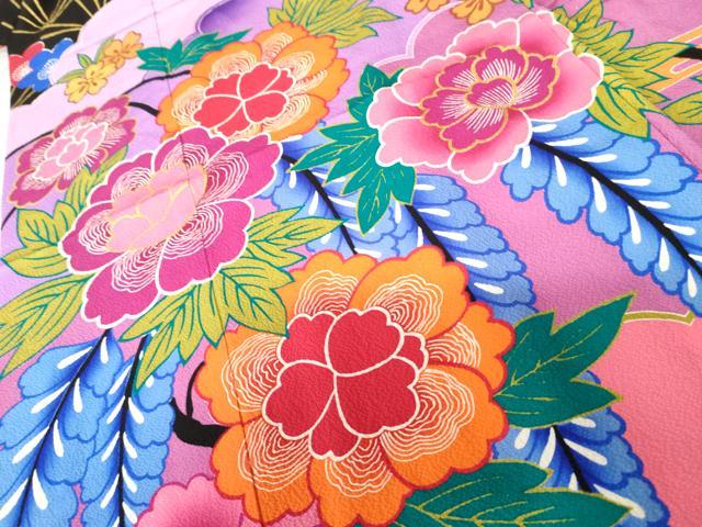 平和屋着物●豪華振袖 花宝尽くし 暈し染め 黒地 金彩 ロング丈 正絹 逸品 AABF5262cs