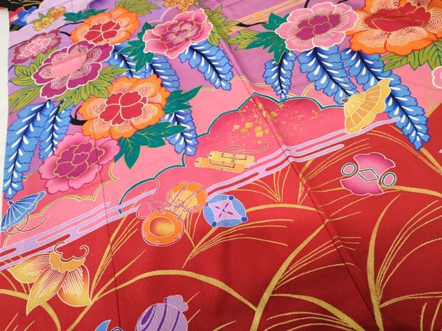 平和屋着物●豪華振袖 花宝尽くし 暈し染め 黒地 金彩 ロング丈 正絹 逸品 AABF5262cs