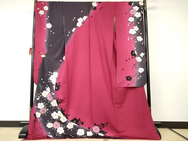 平和屋着物●豪華振袖 駒刺繍 流水花文 暈し染め 金彩 ロング丈 正絹 逸品 AABF5263cs