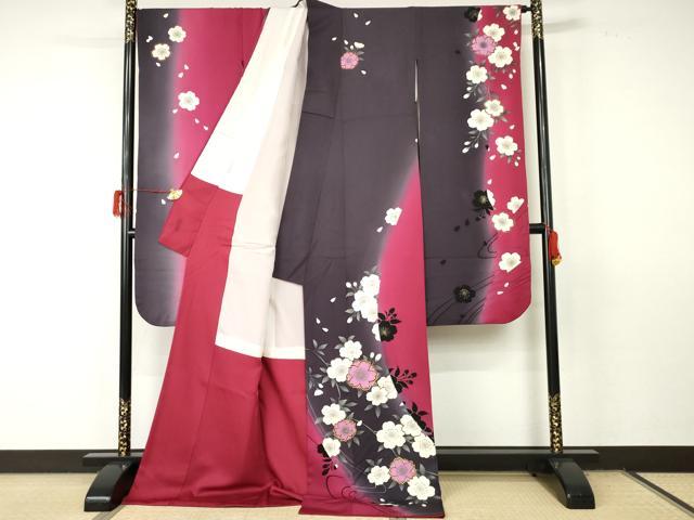 平和屋着物●豪華振袖 駒刺繍 流水花文 暈し染め 金彩 ロング丈 正絹 逸品 AABF5263cs