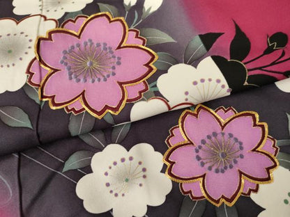 平和屋着物●豪華振袖 駒刺繍 流水花文 暈し染め 金彩 ロング丈 正絹 逸品 AABF5263cs