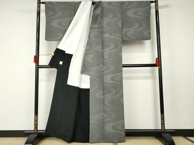 平和屋着物●伝統工芸師 服部光擴 江戸小紋 流水吉祥文 黒地 正絹 逸品 AABF5265cs