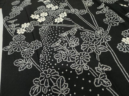 平和屋着物●訪問着 絞り 枝花文 黒地 正絹 逸品 AABF5266cs