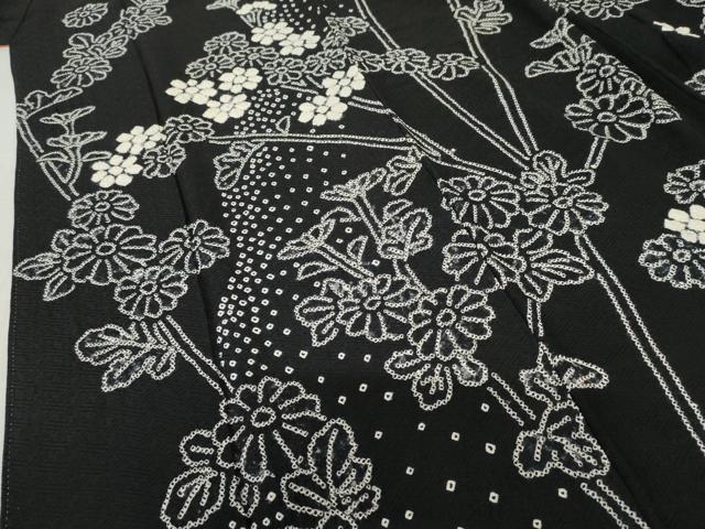平和屋着物●訪問着 絞り 枝花文 黒地 正絹 逸品 AABF5266cs
