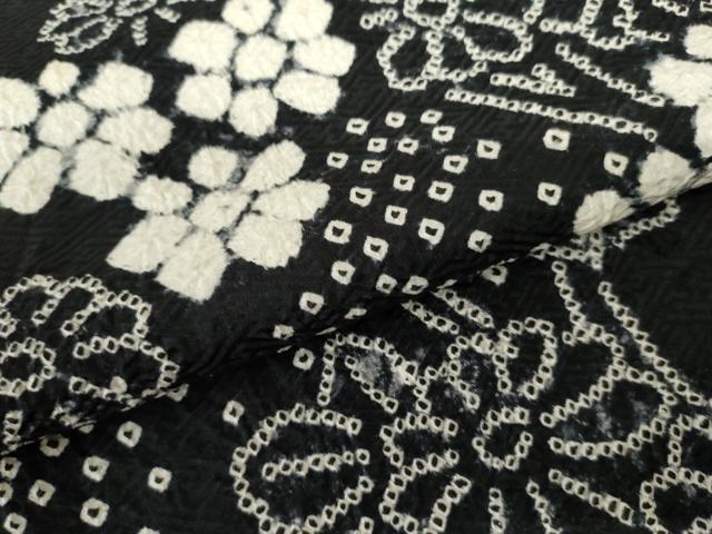 平和屋着物●訪問着 絞り 枝花文 黒地 正絹 逸品 AABF5266cs