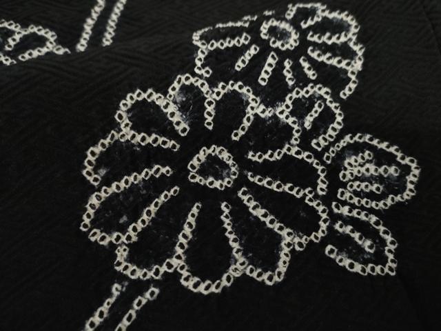 平和屋着物●訪問着 絞り 枝花文 黒地 正絹 逸品 AABF5266cs