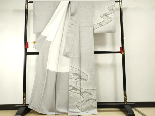 平和屋着物●染色作家 林淳一 訪問着 鹿の子流水文 暈し染め 金糸 金彩 正絹 逸品 AABF5267cs