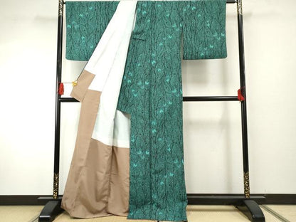 平和屋着物●小紋　舞蝶文　洗える着物　AABF5271cs