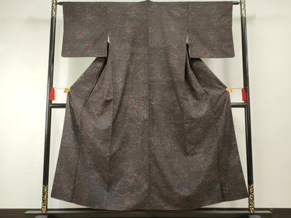平和屋着物●上質な小紋 紬地 草花文 正絹 逸品 AABF5274cs