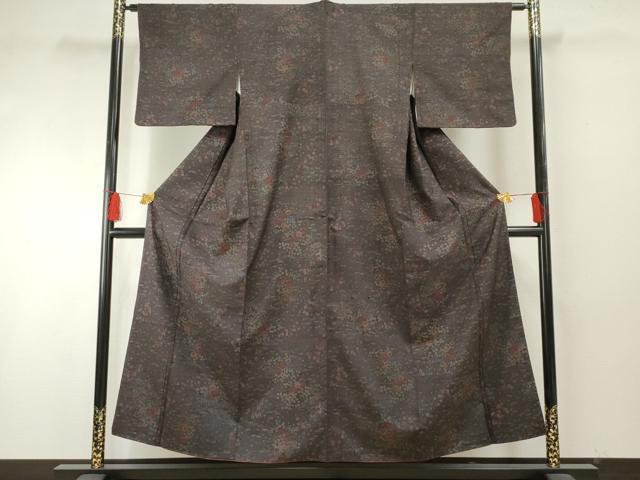 平和屋着物●上質な小紋 紬地 草花文 正絹 逸品 AABF5274cs