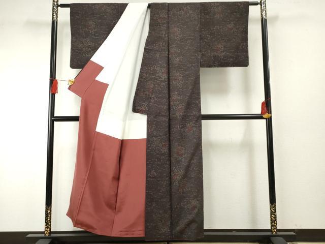 平和屋着物●上質な小紋 紬地 草花文 正絹 逸品 AABF5274cs