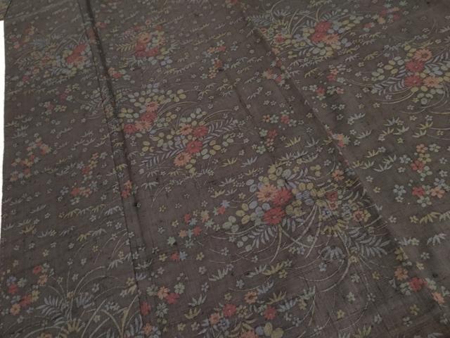 平和屋着物●上質な小紋 紬地 草花文 正絹 逸品 AABF5274cs