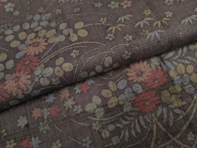 平和屋着物●上質な小紋 紬地 草花文 正絹 逸品 AABF5274cs