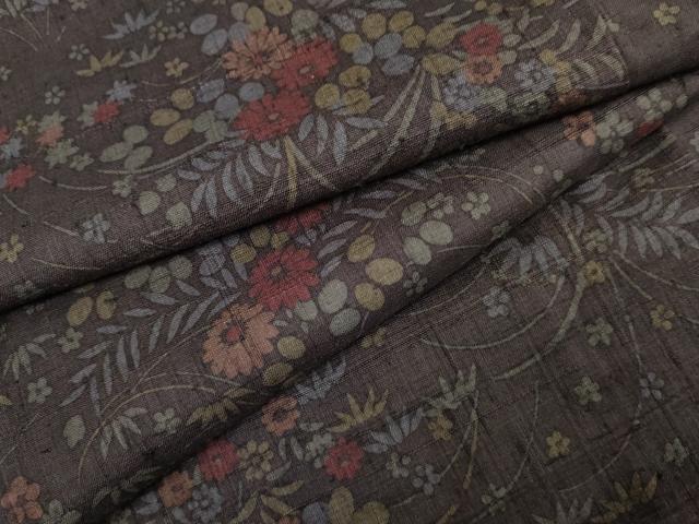 平和屋着物●上質な小紋 紬地 草花文 正絹 逸品 AABF5274cs