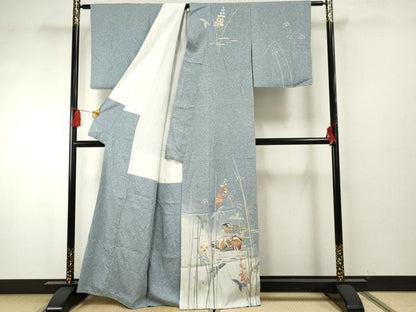 平和屋着物●訪問着 友禅 鴛鴦枝花文 暈し染め 金銀彩 正絹 逸品 AABF5275cs