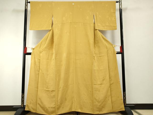 平和屋着物●上質な色無地 樹林地紋 芥子色 正絹 逸品 AABF5277cs