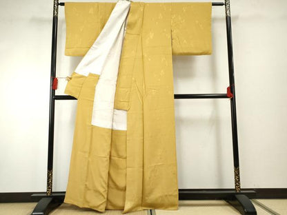 平和屋着物●上質な色無地 樹林地紋 芥子色 正絹 逸品 AABF5277cs