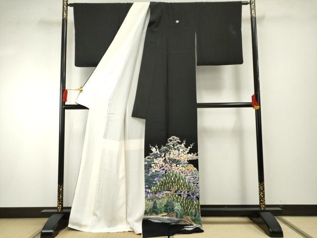 平和屋着物●本加賀友禅作家 東藤岳 黒留袖 梅松風景花文 正絹 逸品 AABF5280cs