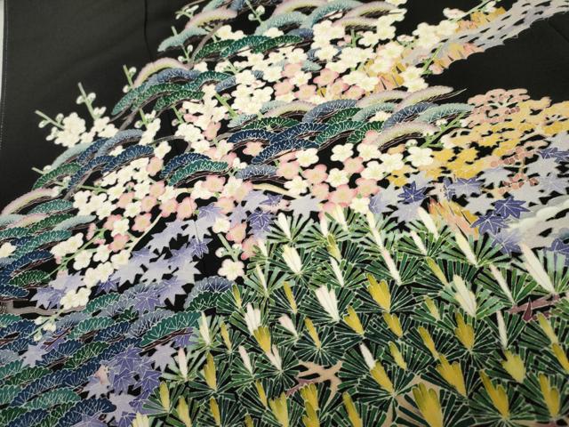 平和屋着物●本加賀友禅作家 東藤岳 黒留袖 梅松風景花文 正絹 逸品 AABF5280cs