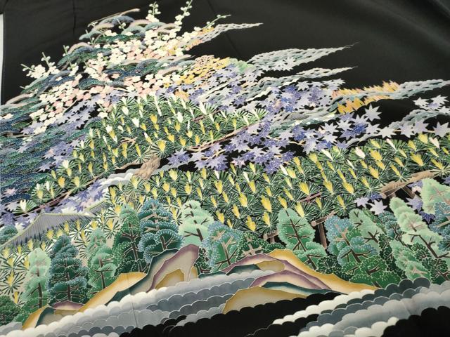 平和屋着物●本加賀友禅作家 東藤岳 黒留袖 梅松風景花文 正絹 逸品 AABF5280cs